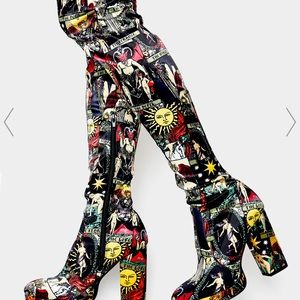Thigh high tarot card boots
